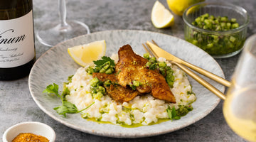 Masala spiced Fish with creamy Lemon Samp and herb Salsa